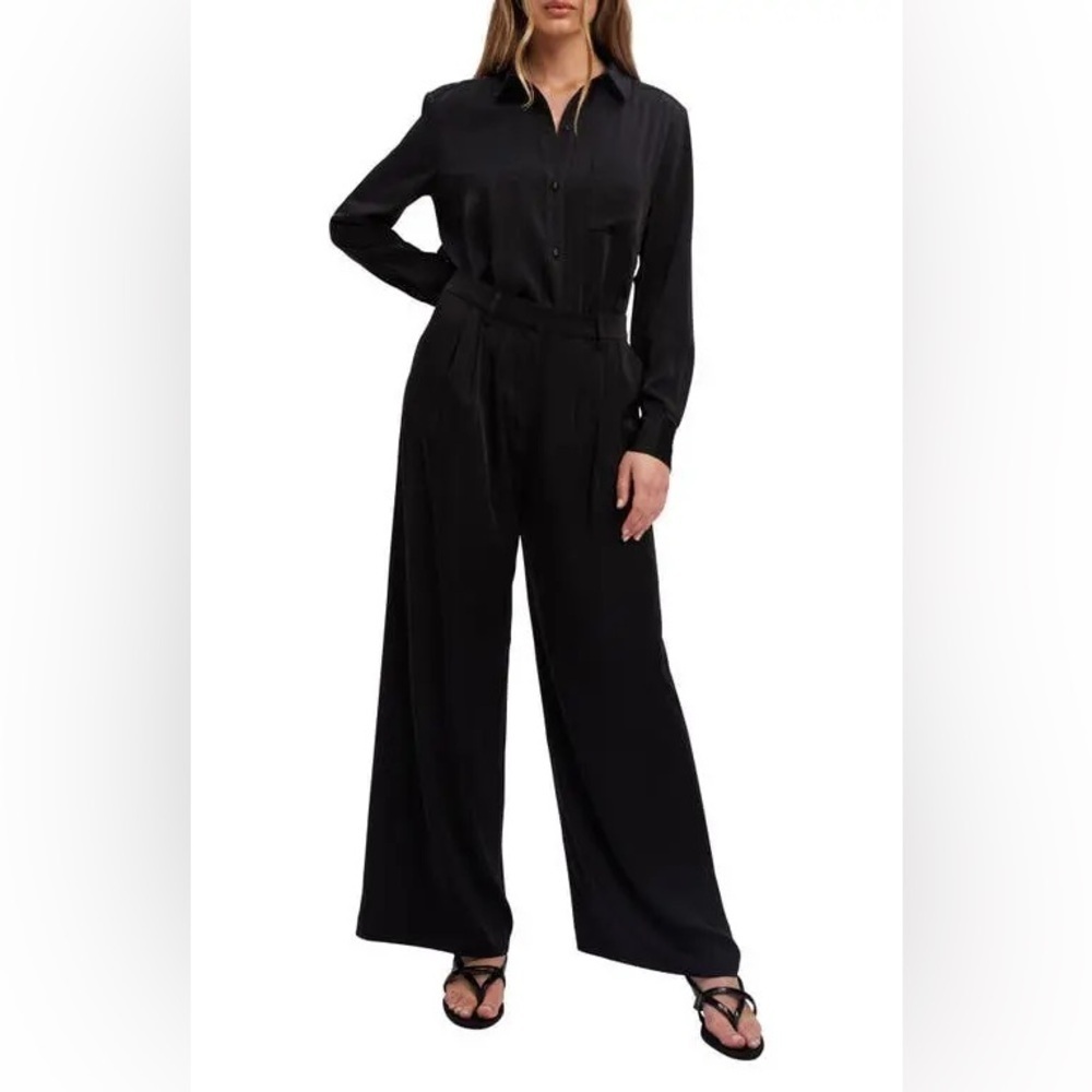 NWT Bardot Lena Pants Pleat Front Satin Black Pin Tuck Wide Leg Woman’s Size XS